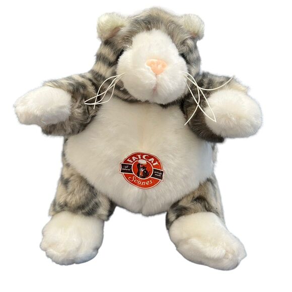 Unipak FatCat Kitty Tabby Cat Plush Gray White 10" Sitting Round Stuffed 2014 - Picture 1 of 8